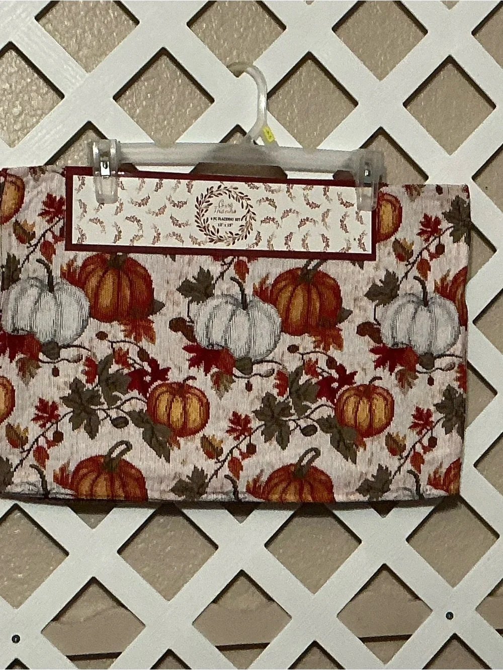 Autumn Orange & White Pumpkin Print Placemats.  Set of 4
